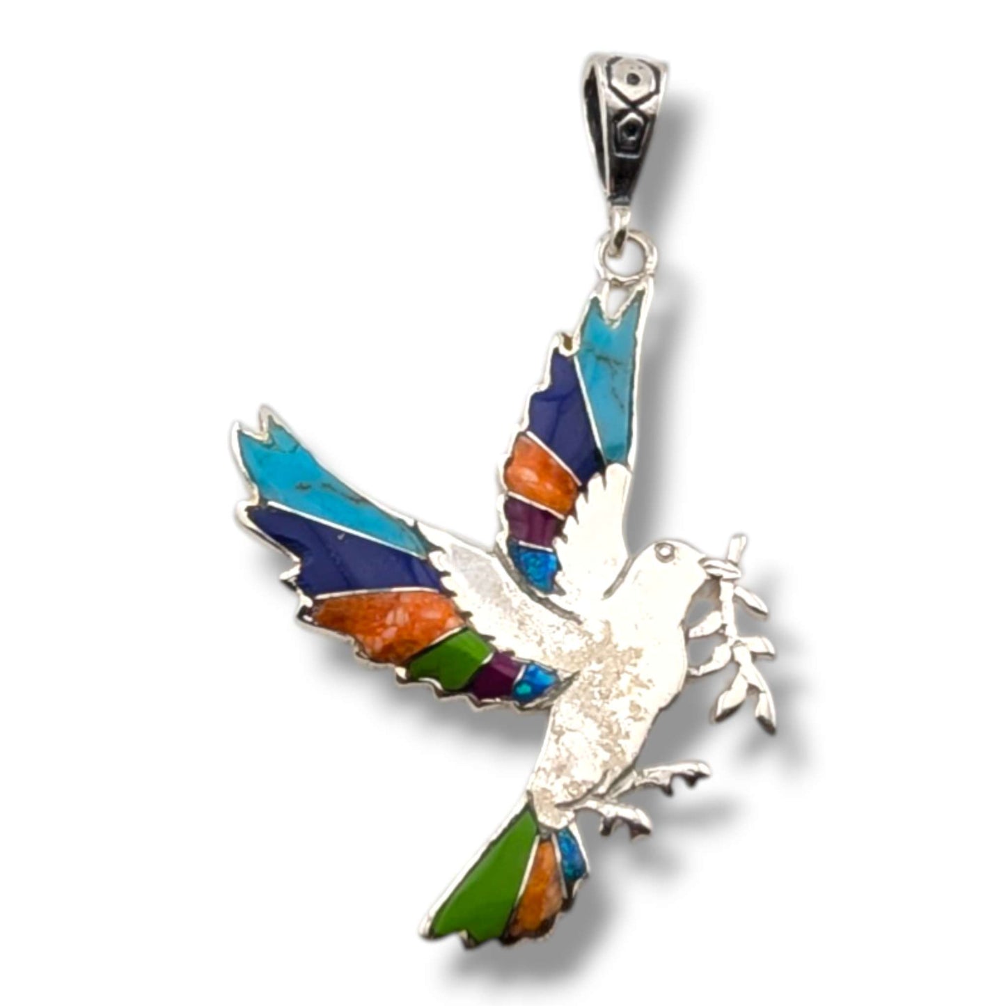 Sterling Silver Inlay Opal Peace Dove Pendant