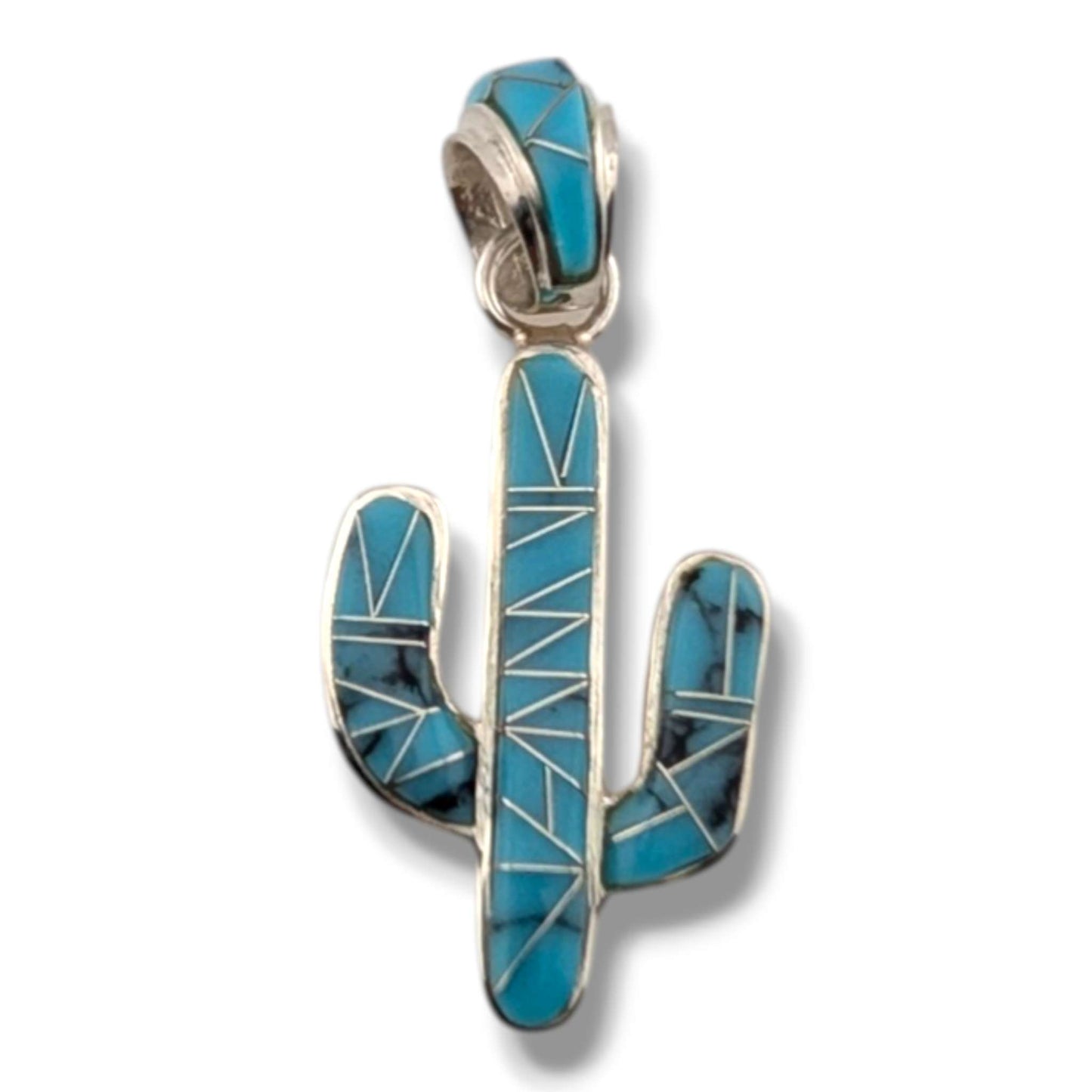 Sterling Silver Inlay Opal Saguaro Cactus Pendant