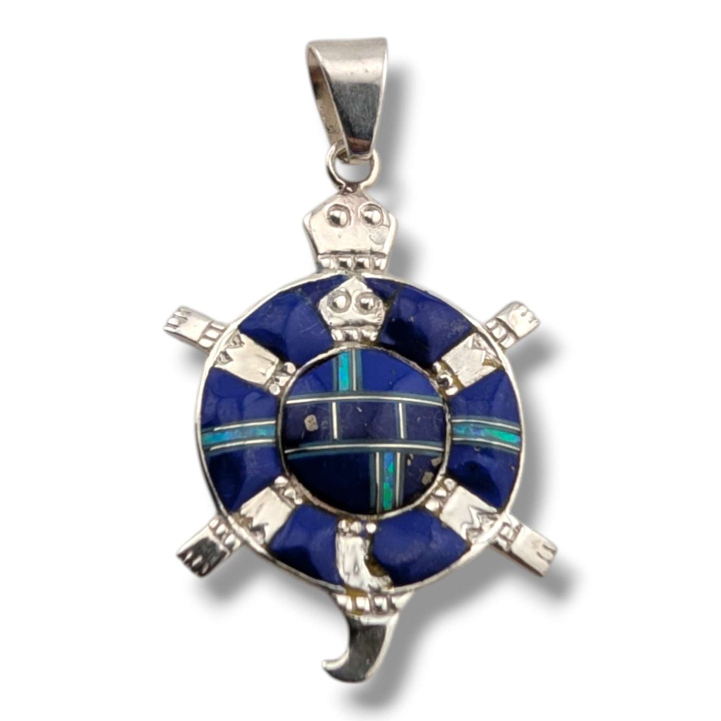 Sterling Silver Inlay Round Turtle Pendant