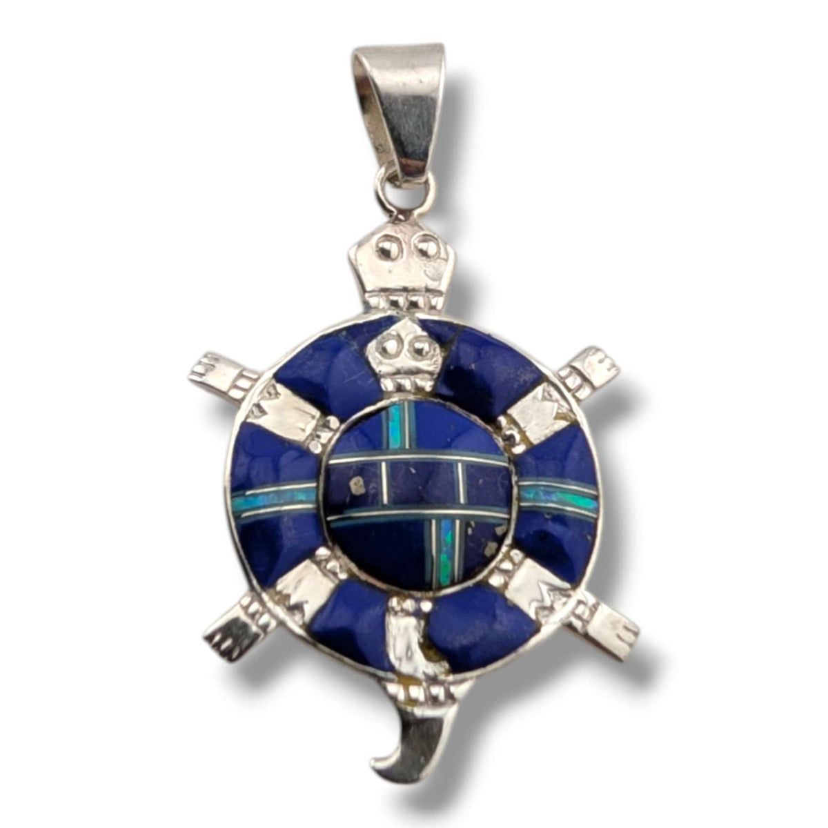 Sterling Silver Inlay Round Turtle Pendant - SunWest Treasures