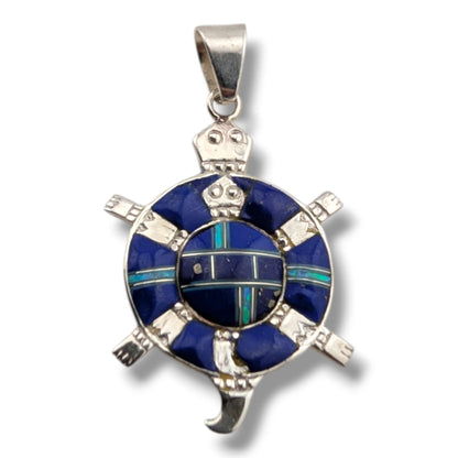 Sterling Silver Inlay Round Turtle Pendant