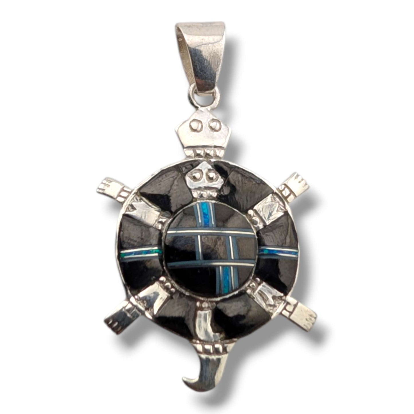 Sterling Silver Inlay Round Turtle Pendant