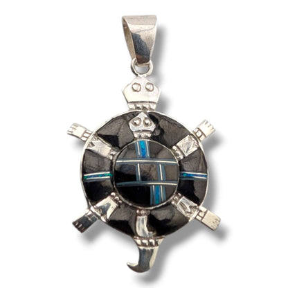Sterling Silver Inlay Round Turtle Pendant