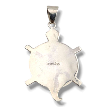 Sterling Silver Inlay Round Turtle Pendant