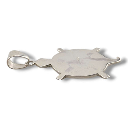 Sterling Silver Inlay Round Turtle Pendant