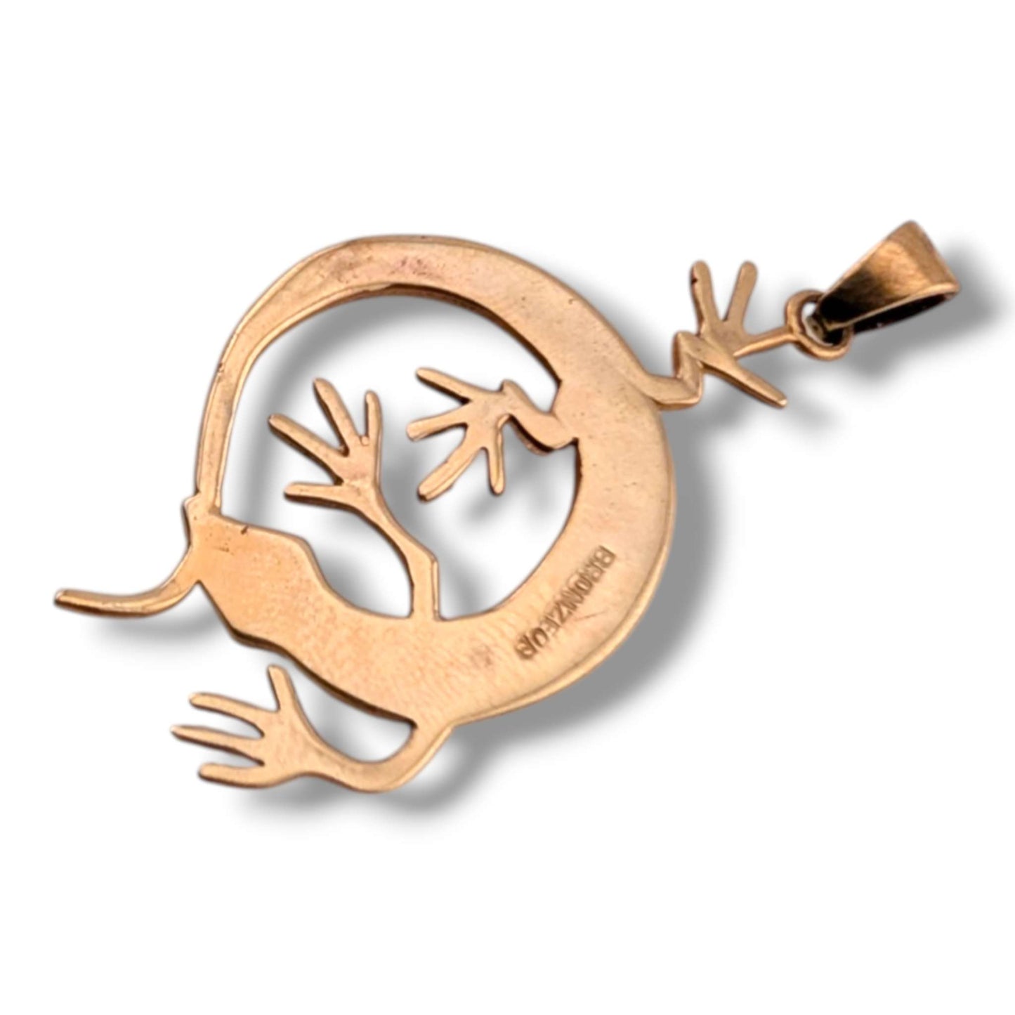 Bronze Inlay Curled Gecko Lizard Pendant