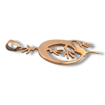 Bronze Inlay Curled Gecko Lizard Pendant