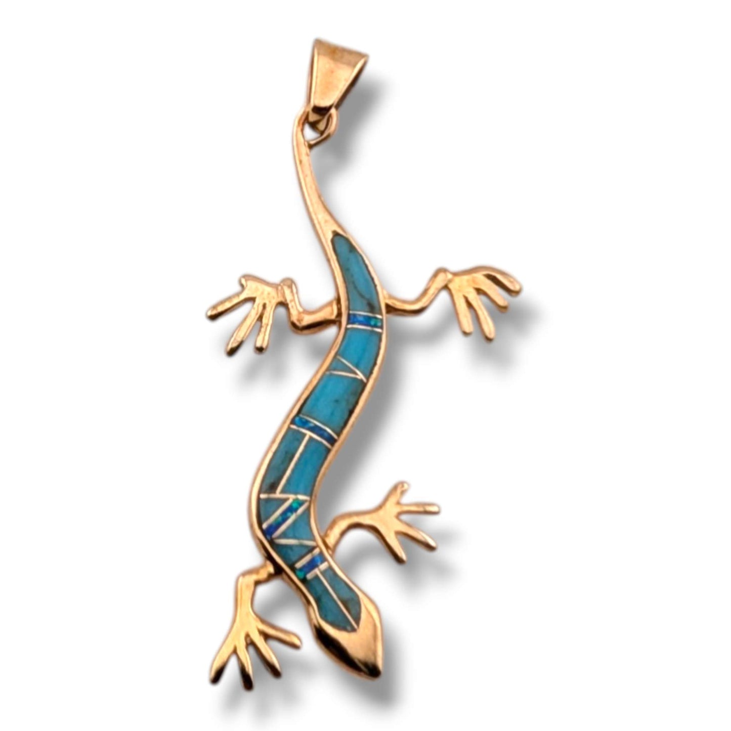 Bronze Inlay Gecko Lizard Pendant