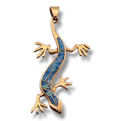 Bronze Inlay Gecko Lizard Pendant