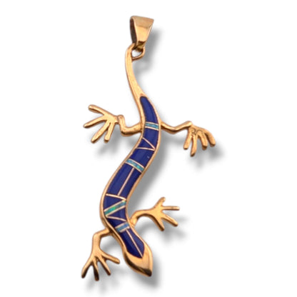 Bronze Inlay Gecko Lizard Pendant