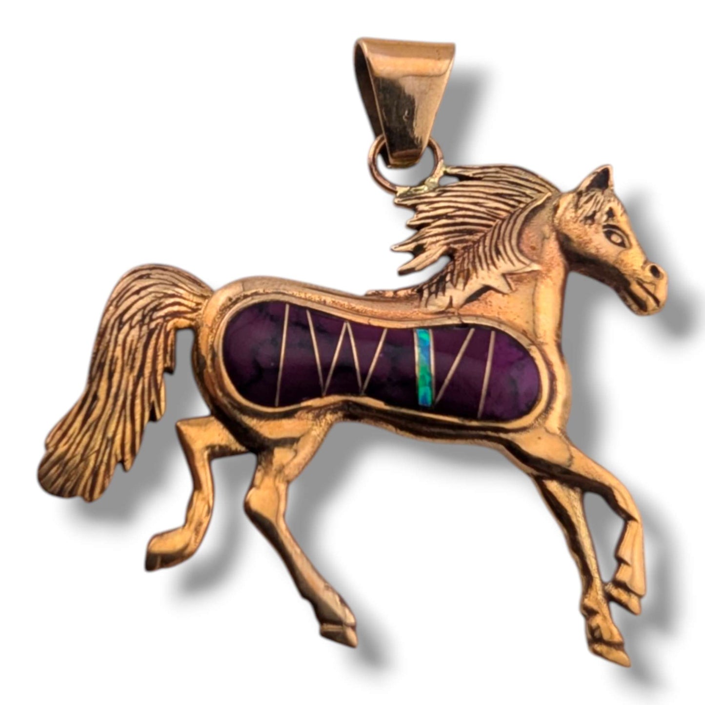 Bronze Inlay Large Running Horse Pendant