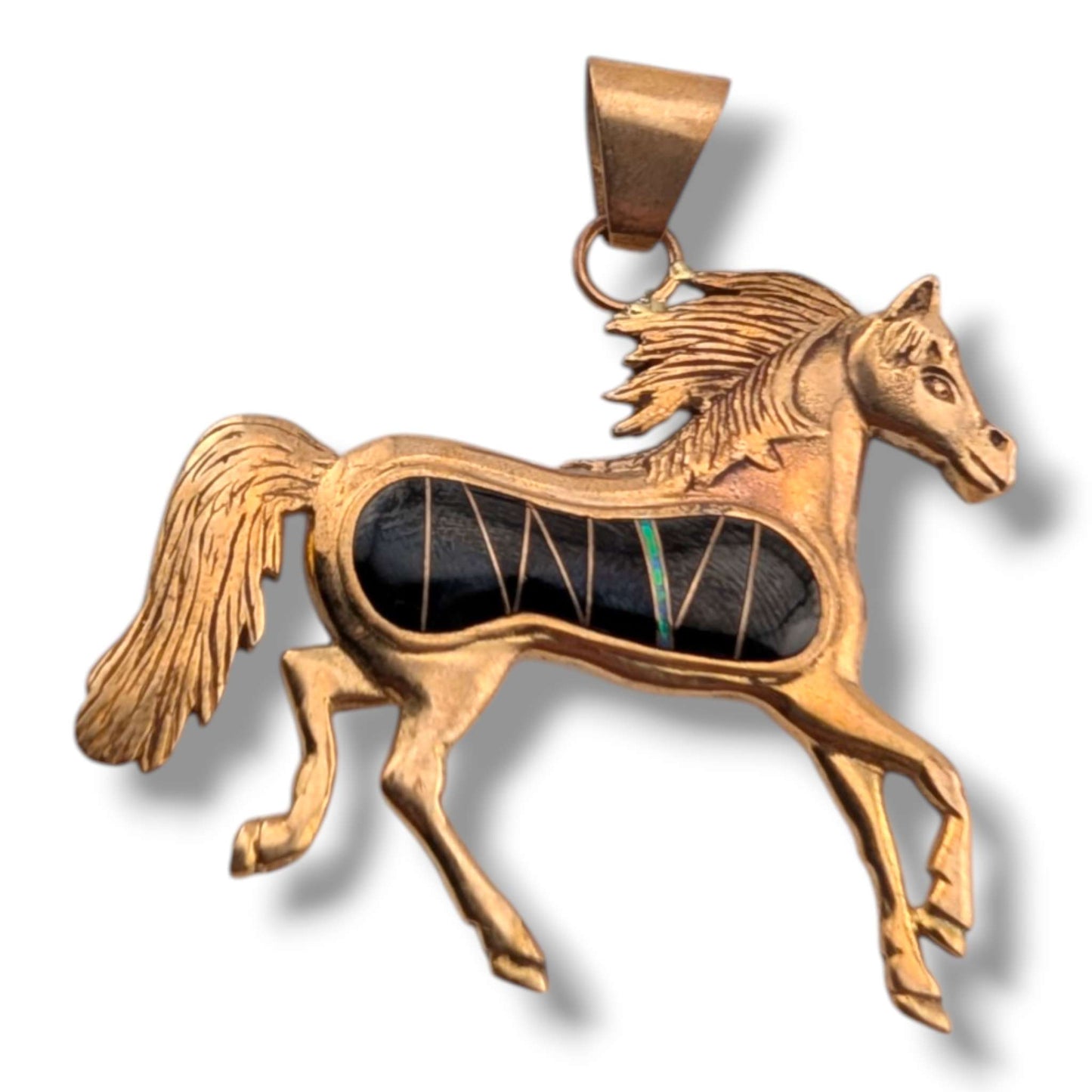 Bronze Inlay Large Running Horse Pendant