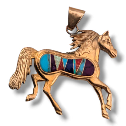 Bronze Inlay Large Running Horse Pendant