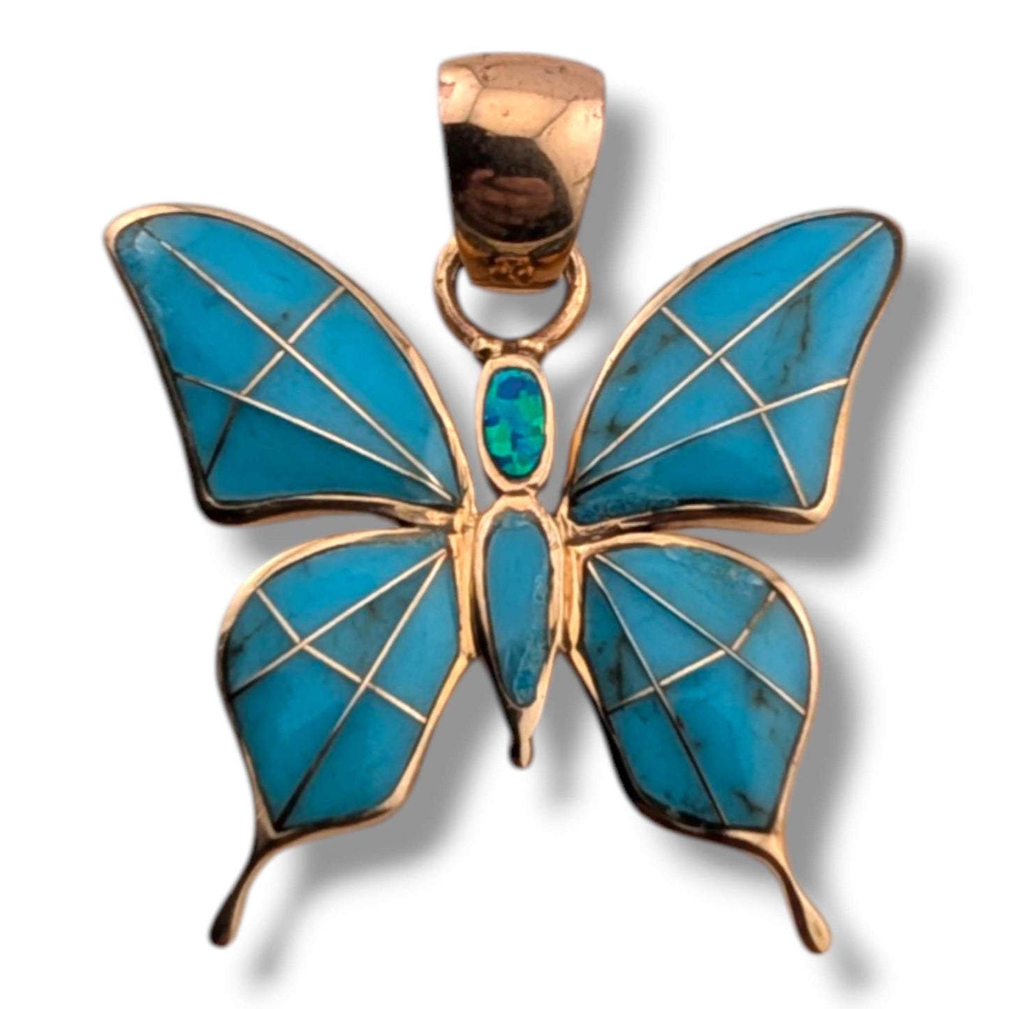 Bronze Inlay Opal Butterfly Pendant