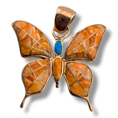 Bronze Inlay Opal Butterfly Pendant