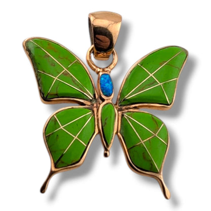 Bronze Inlay Opal Butterfly Pendant