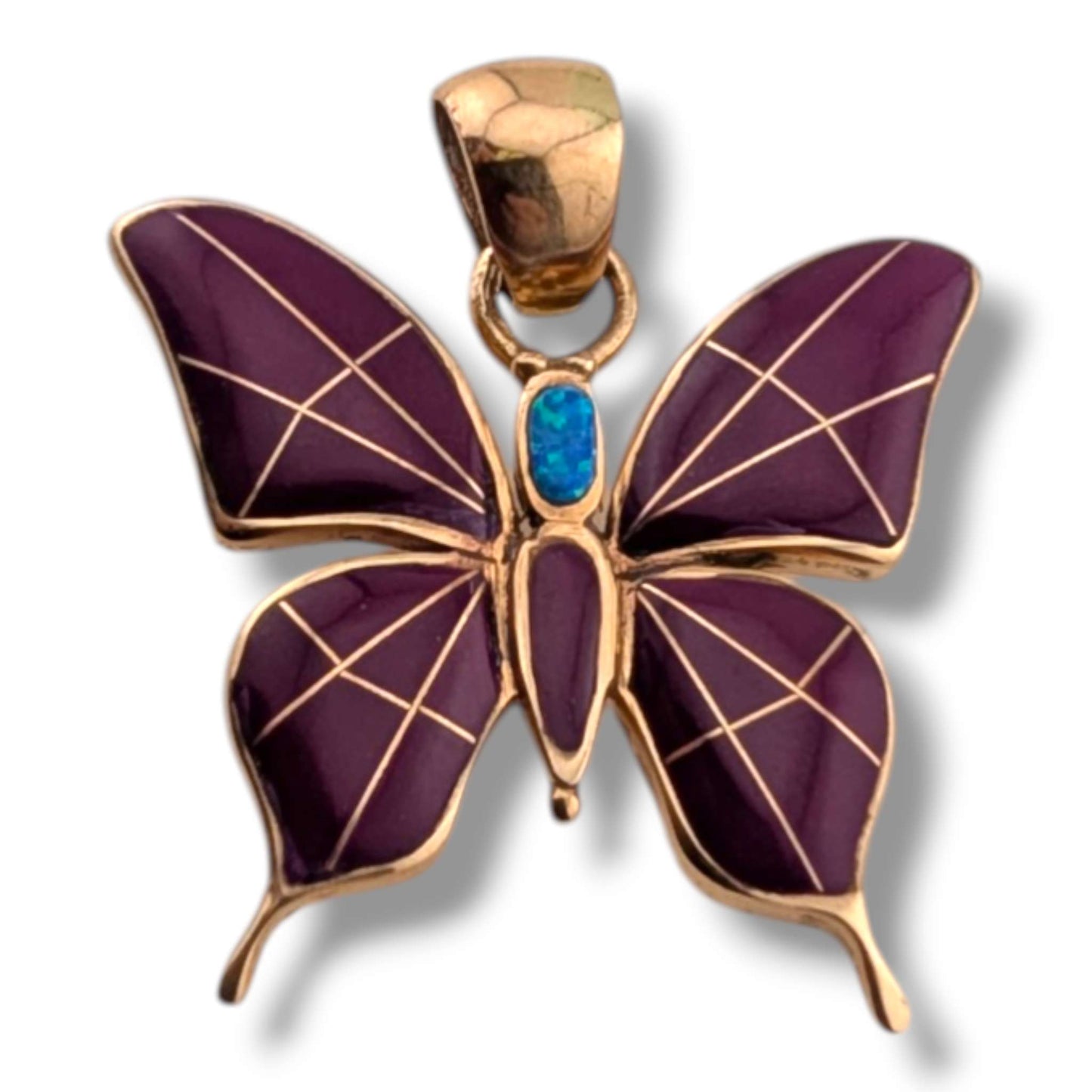 Bronze Inlay Opal Butterfly Pendant