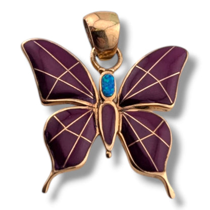 Bronze Inlay Opal Butterfly Pendant