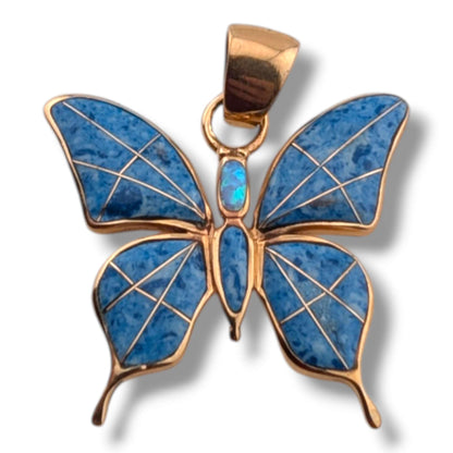 Bronze Inlay Opal Butterfly Pendant