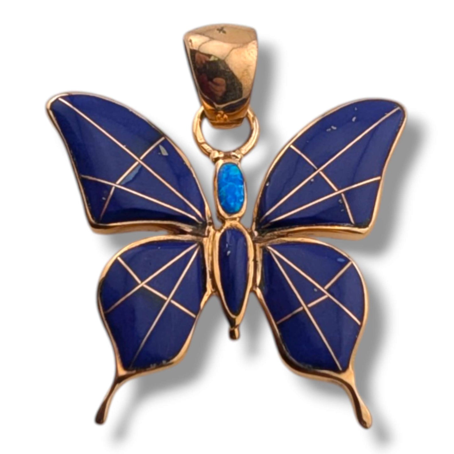 Bronze Inlay Opal Butterfly Pendant