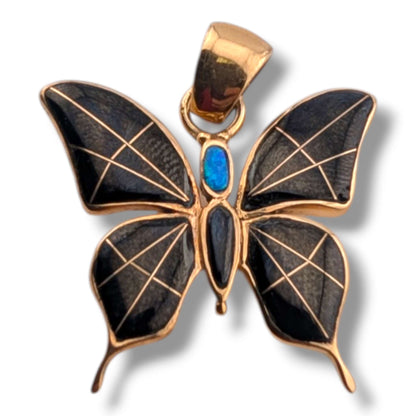 Bronze Inlay Opal Butterfly Pendant