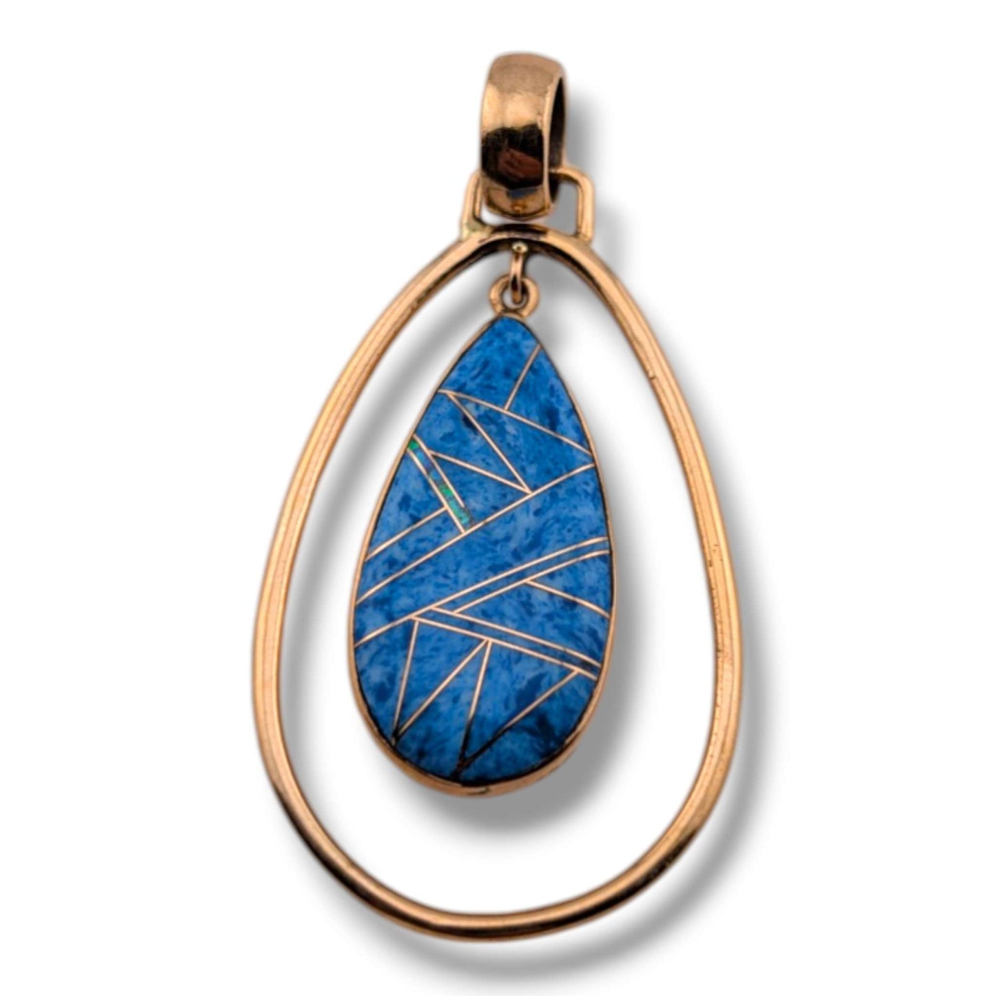 Bronze Inlay Opal Hollow Teardrop Pendant