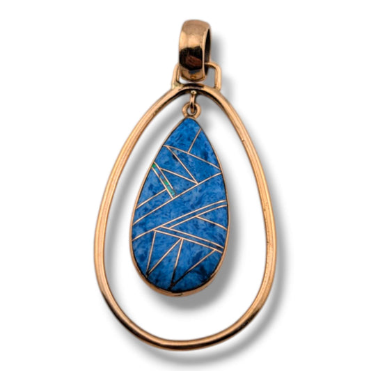 Bronze Inlay Opal Hollow Teardrop Pendant