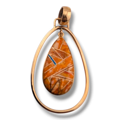 Bronze Inlay Opal Hollow Teardrop Pendant