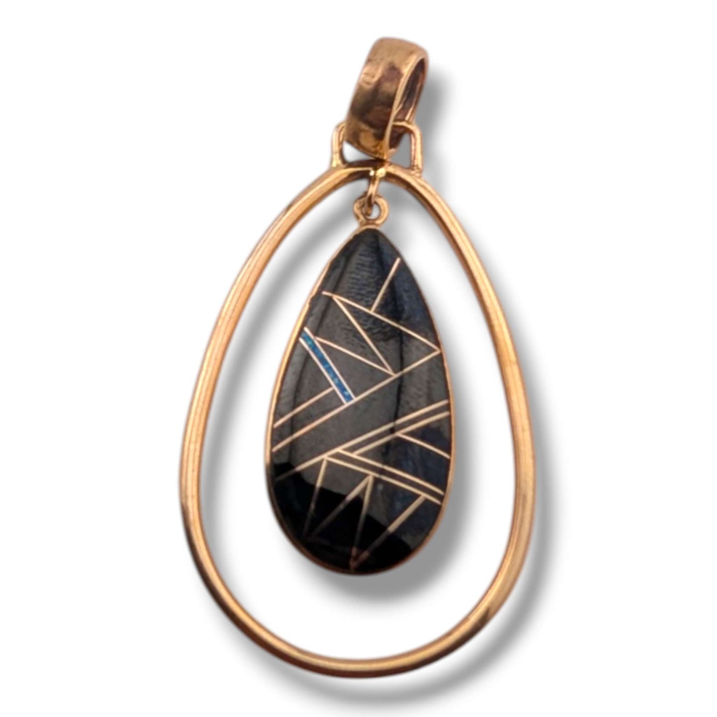 Bronze Inlay Opal Hollow Teardrop Pendant