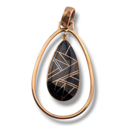 Bronze Inlay Opal Hollow Teardrop Pendant