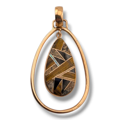 Bronze Inlay Opal Hollow Teardrop Pendant