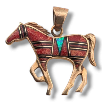 Bronze Inlay Opal Horse Pendant