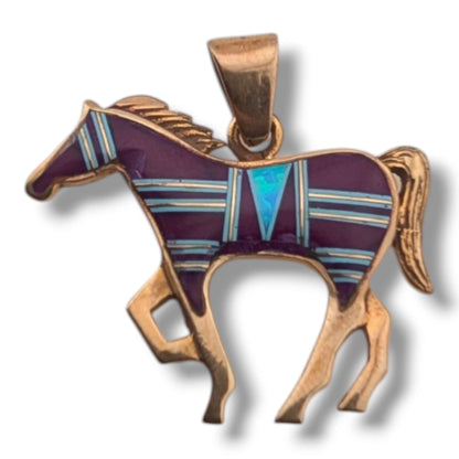 Bronze Inlay Opal Horse Pendant