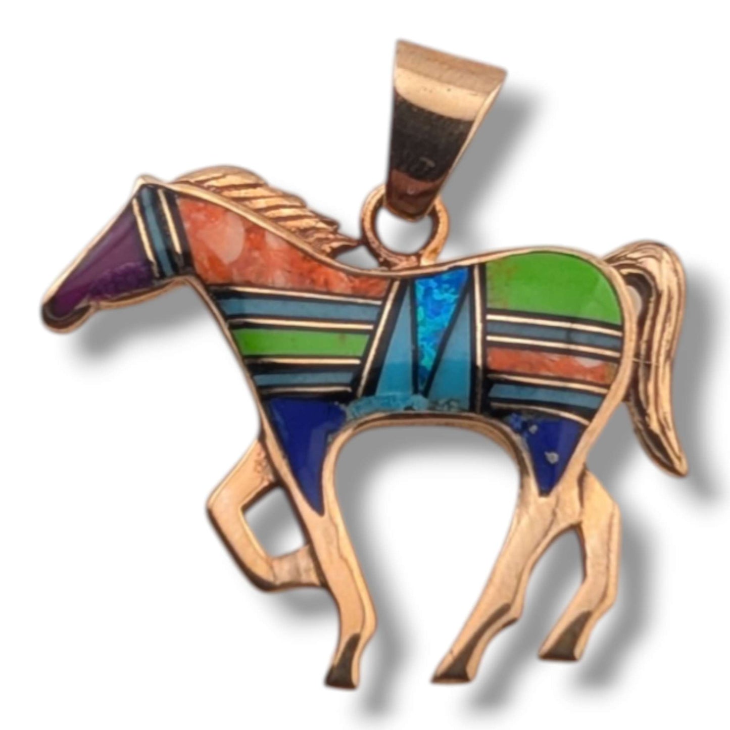 Bronze Inlay Opal Horse Pendant