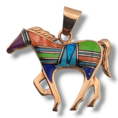 Bronze Inlay Opal Horse Pendant