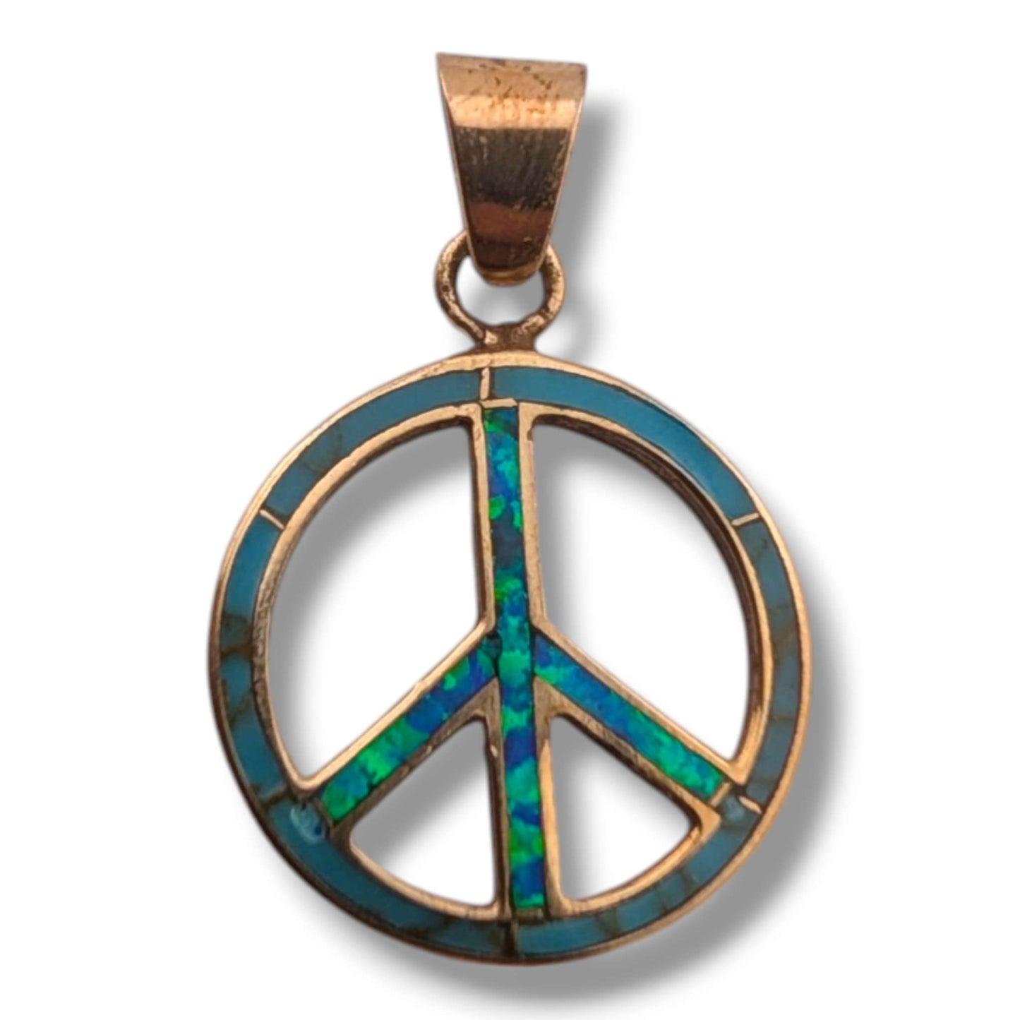 Bronze Inlay Opal Peace Sign Pendant
