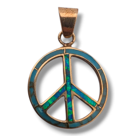 Bronze Inlay Opal Peace Sign Pendant