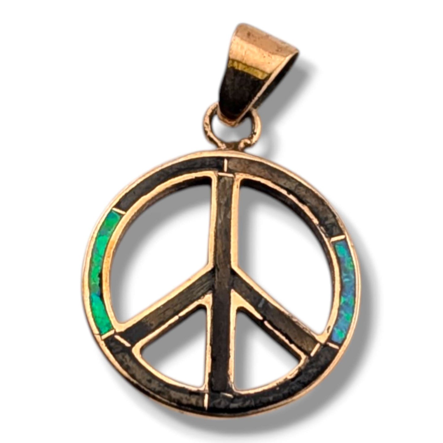 Bronze Inlay Opal Peace Sign Pendant