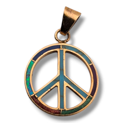 Bronze Inlay Opal Peace Sign Pendant