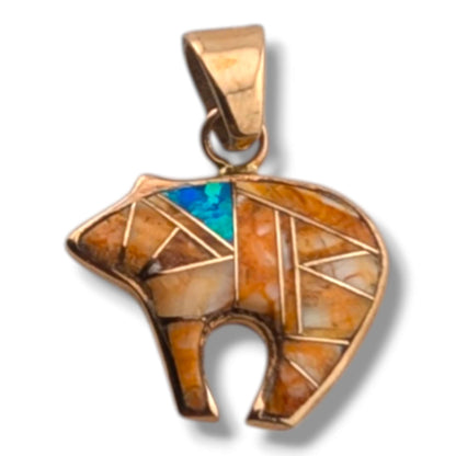 Bronze Inlay Bear Amulet Pendant