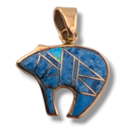 Bronze Inlay Bear Amulet Pendant