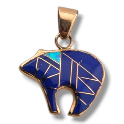 Bronze Inlay Bear Amulet Pendant