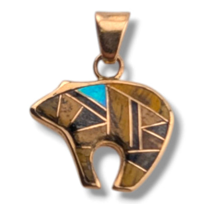 Bronze Inlay Bear Amulet Pendant