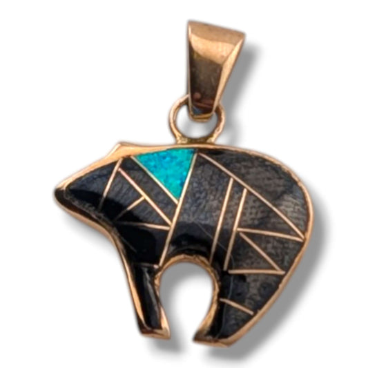 Bronze Inlay Bear Amulet Pendant