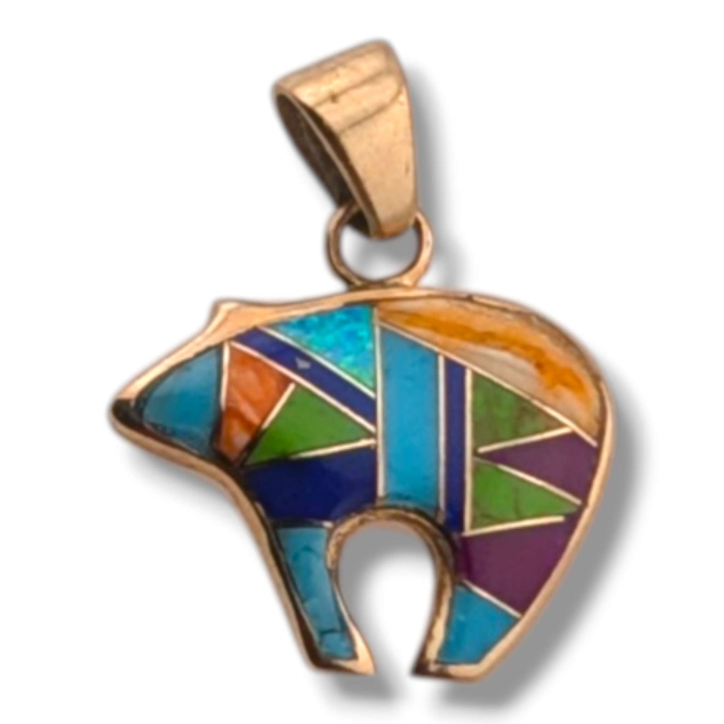 Bronze Inlay Bear Amulet Pendant