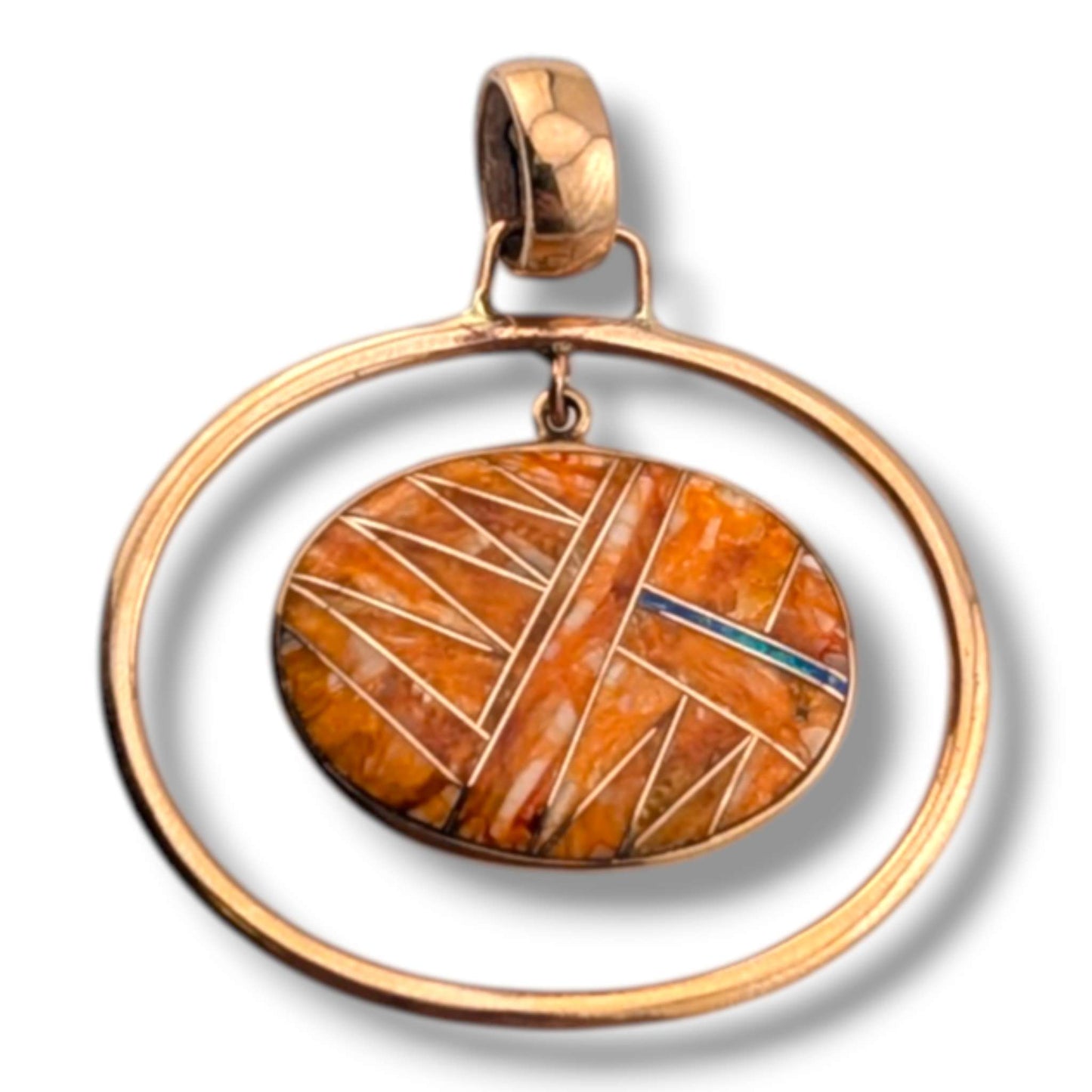 Bronze Geometric Inlay Oval Hoop Pendant