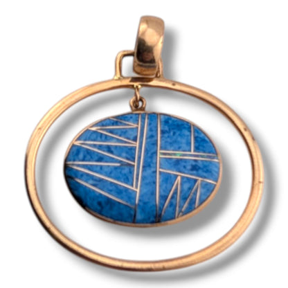 Bronze Geometric Inlay Oval Hoop Pendant