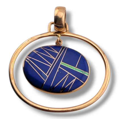 Bronze Geometric Inlay Oval Hoop Pendant
