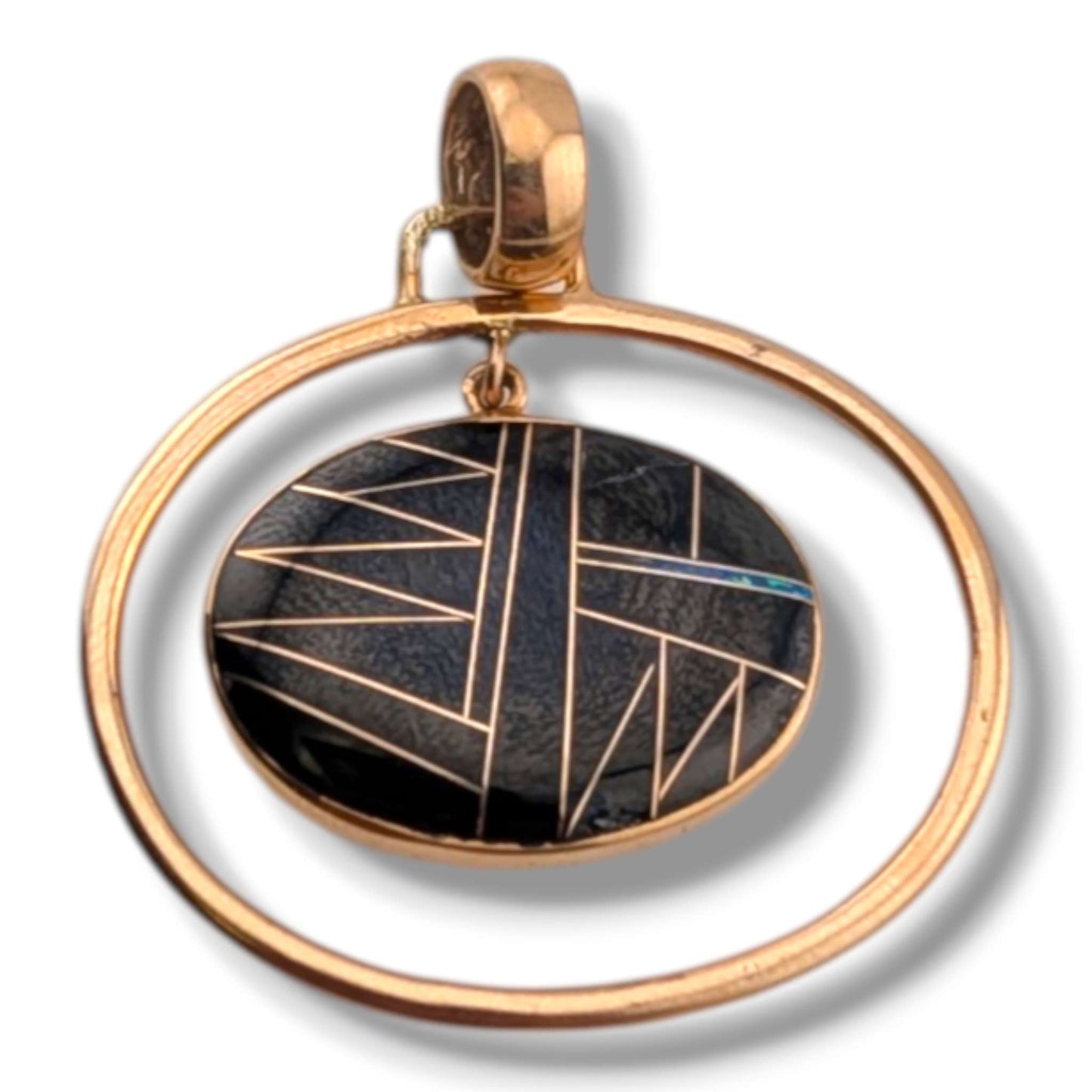 Bronze Geometric Inlay Oval Hoop Pendant