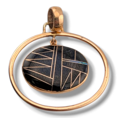 Bronze Geometric Inlay Oval Hoop Pendant